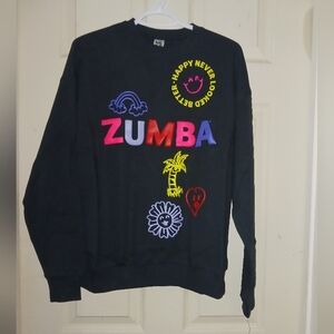 Zumba Fitness Black Multicolor Graphic Crewneck Sweater